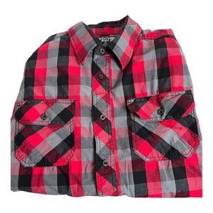 Eighty Eight Mens Button up Shirt Size XL Red‎ Gray Black Plaid Long Sleeve